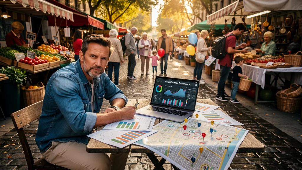 Carte détaillée des ventes locales dans un quartier animé pendant six mois pour comprendre le marché