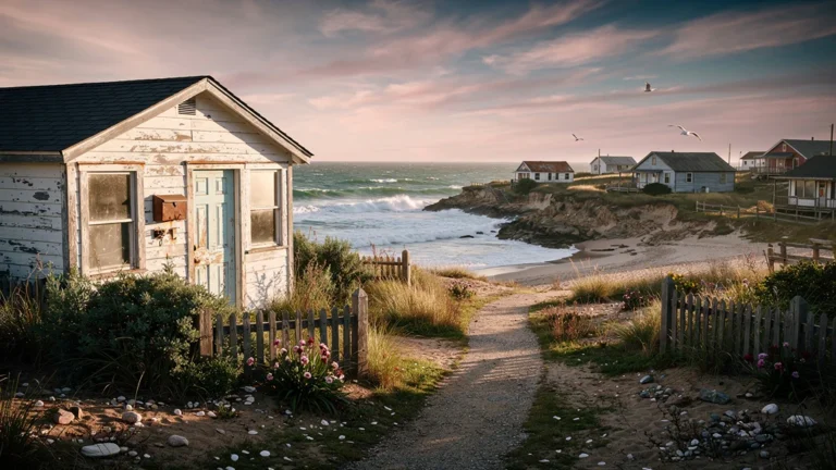Maison modeste au bord de mer au coucher de soleil illustrant les risques d’acheter pour revendre