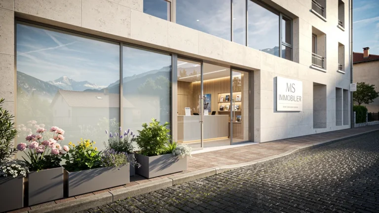 Façade moderne et lumineuse de MS Immobilier à Gap, reflet d'une agence immobilière professionnelle en milieu urbain